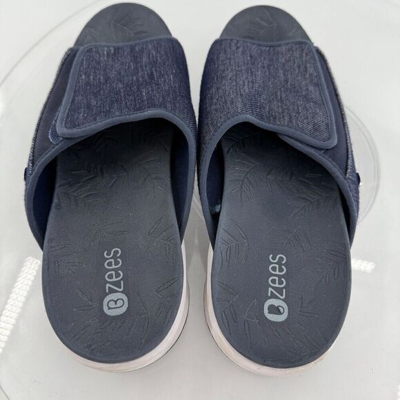 Bzees Women's Galaxy Sandals 8.5 Wedge Heel Slip On Blue Textile Casual Comfy - Picture 13 of 16